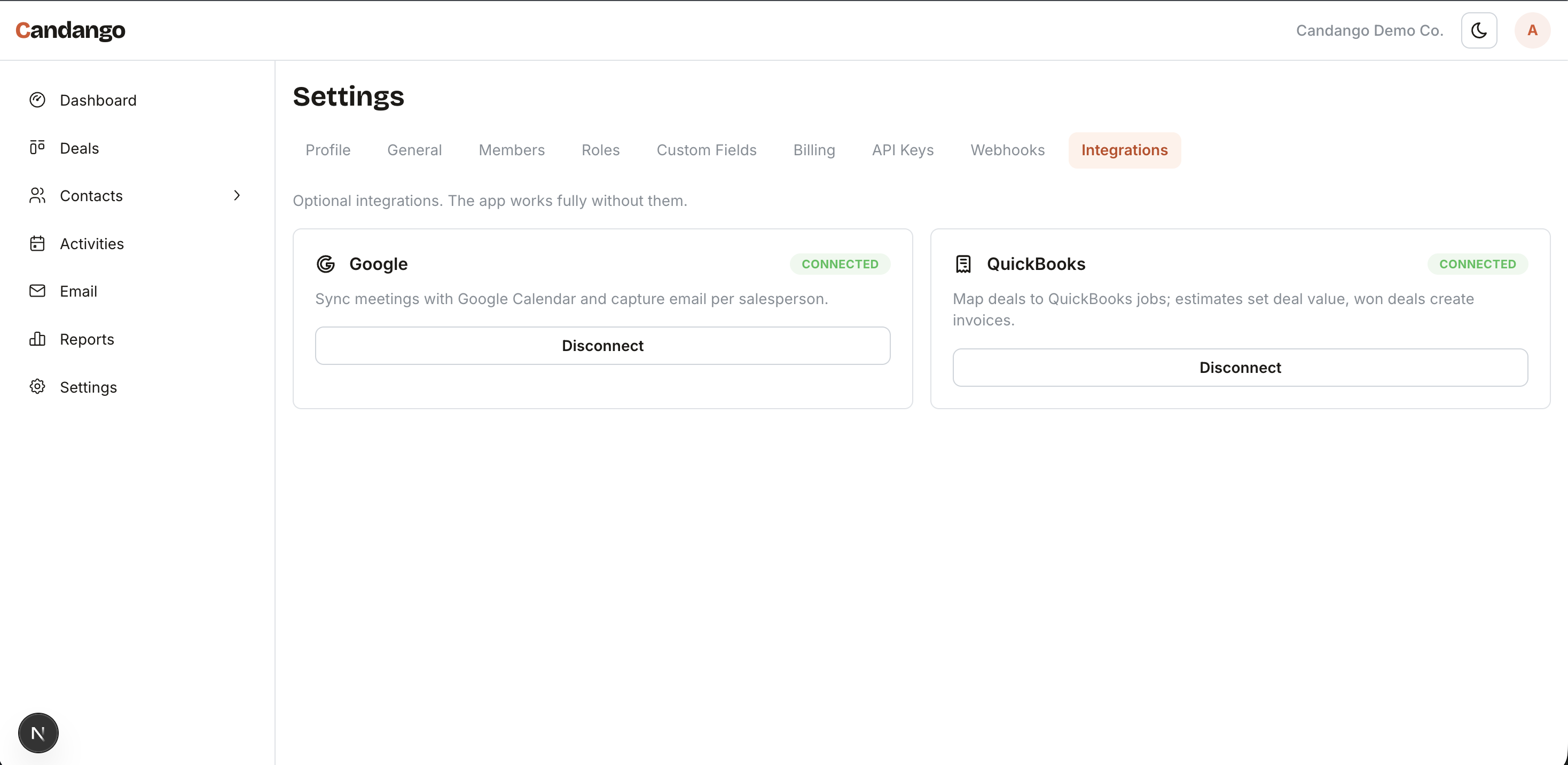 Optional Google and QuickBooks integrations